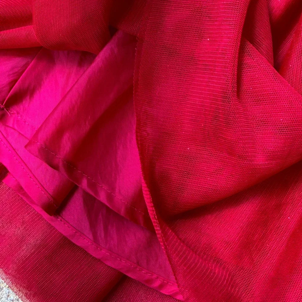 H&M Girls Red Tulle Tutu Skirt Glitter Waistband Holiday Party Size 6X/7